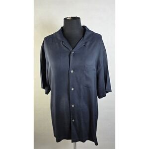GRANT THOMAS 100% Silk Black Button Up ,short Sleeve Shirt,Luxury Sz Large